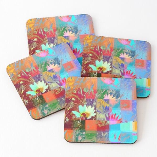 Item preview, colorful blooming flowers with geometric pixel abstract designed and sold by Mrvell.