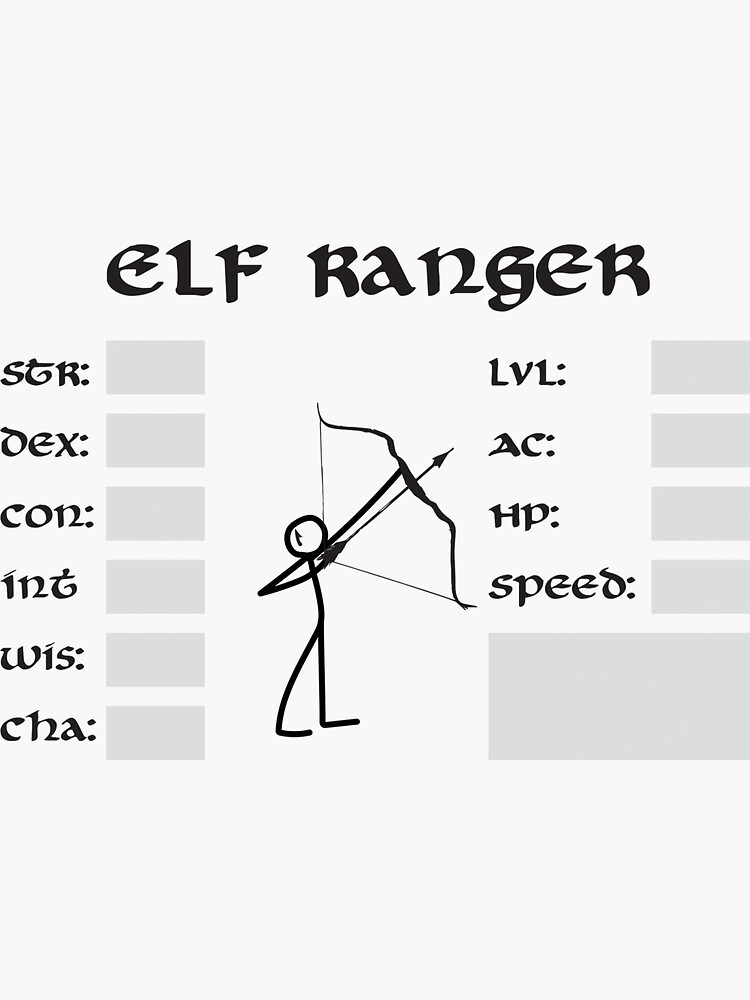 "Elf Ranger DND core character sheet" Sticker for Sale by PrintPhrases Redbubble