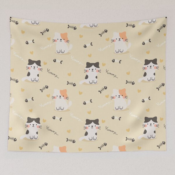 Item preview, Cute Cat And Fish Bone Pattern designed and sold by TeeBeesDesign.