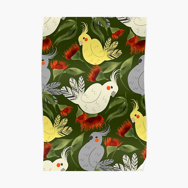 Cockatiels And Gum Blossoms Poster For Sale By Elevenwildswans Redbubble 5068