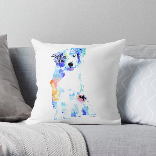 australian shepherd watercolor pet portrait | Jacks Throw Pillow