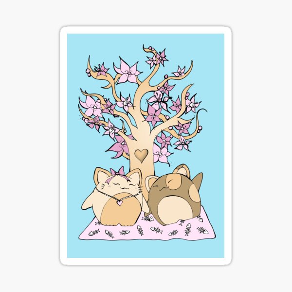 Lucky cats under blossom tree Sticker