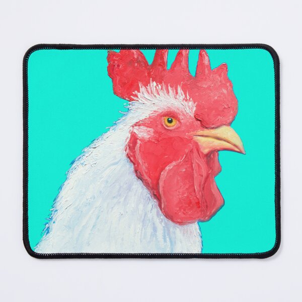 Item preview, White Rooster painting on turquoise background designed and sold by MatsonArtDesign.