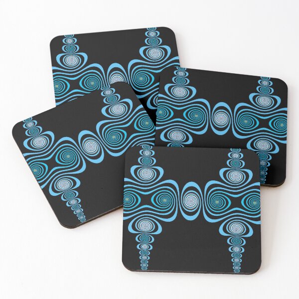 Item preview, complex connected abstract structure in grey and bright blue on a plain black background designed and sold by mister-john.