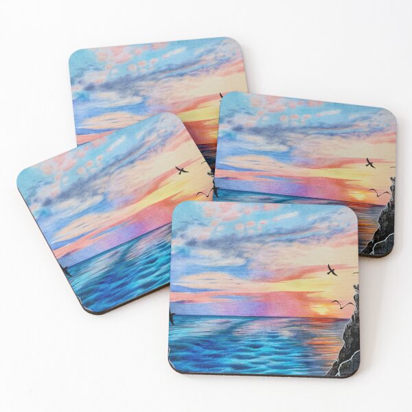 Item preview, Sunset at sea, vibrant, colourful designed and sold by Karen Elaine Evans.