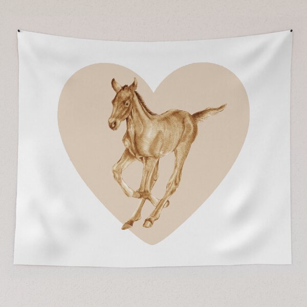 Item preview, Galloping foal - brown colorized version, heart background designed and sold by SylvieG18.