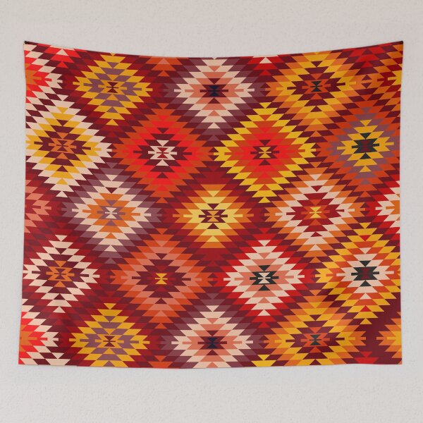 Item preview, Kilim Rug Style rhombus - fire red designed and sold by k9printart.