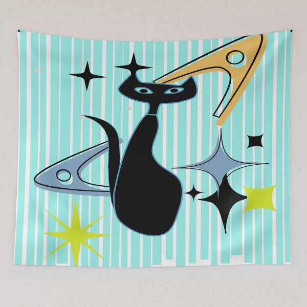 Item preview, Retro Black Cat Adorned with Starbursts and Boomerangs designed and sold by LisWilliams.