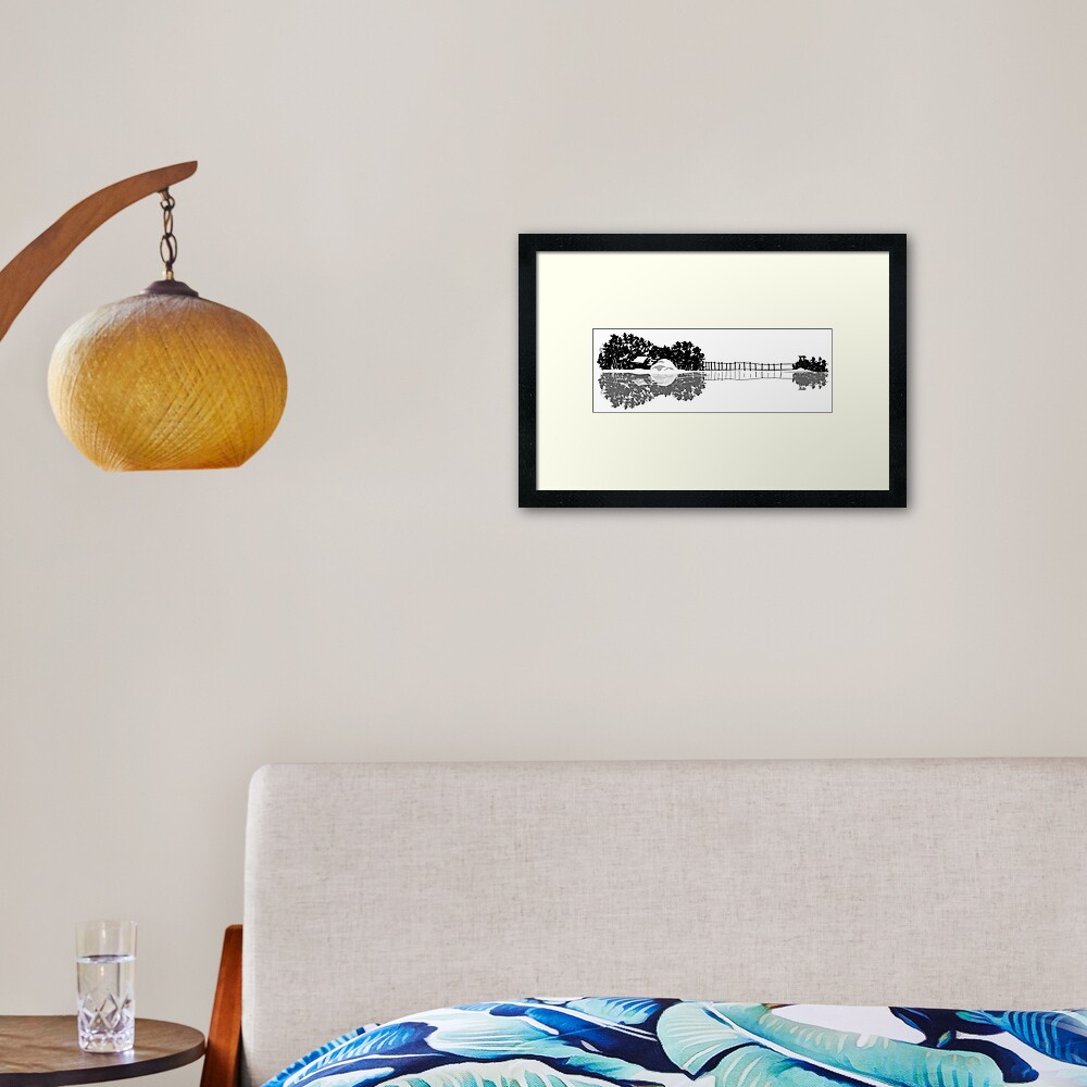 Ukulele guitar island shape silhouette art Framed Art Print