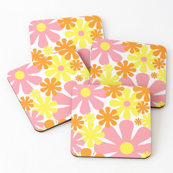 Item preview, Retro 60s 70s Flowers Vintage Style Floral Pattern Pink Yellow Orange White designed and sold by kierkegaard.