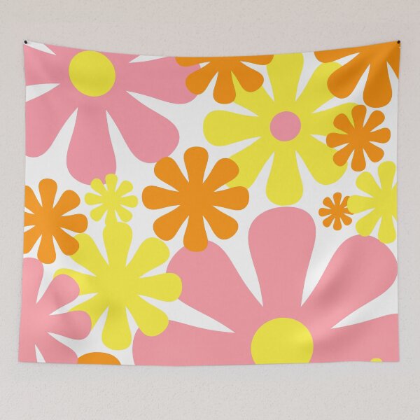 Item preview, Retro 60s 70s Flowers Vintage Style Floral Pattern Pink Yellow Orange White designed and sold by kierkegaard.