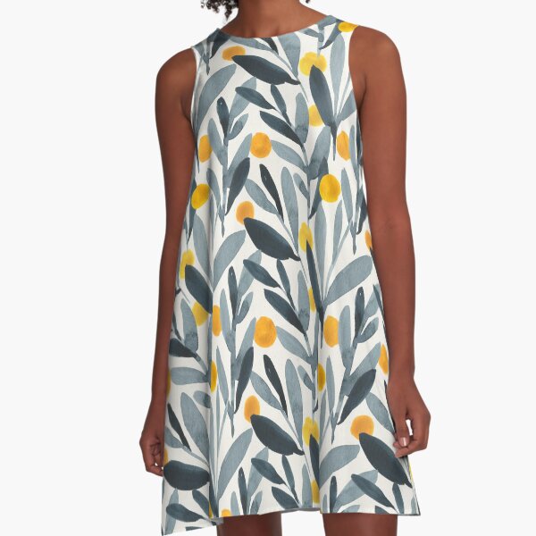 Indigo Senf A-Linien Kleid