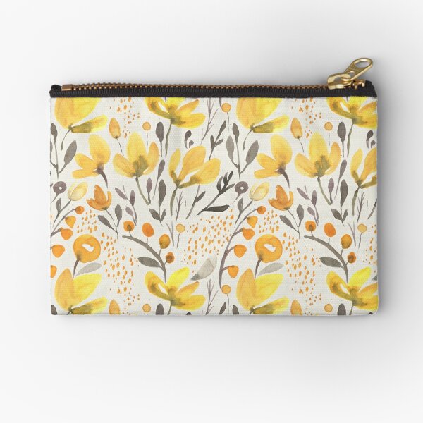Small Zipper Pouch, Coin Purse, Mustard Floral, Yellow Pouch, Minimalist Wallet, Cloth Coin Purse, Small Pouch with Zipper