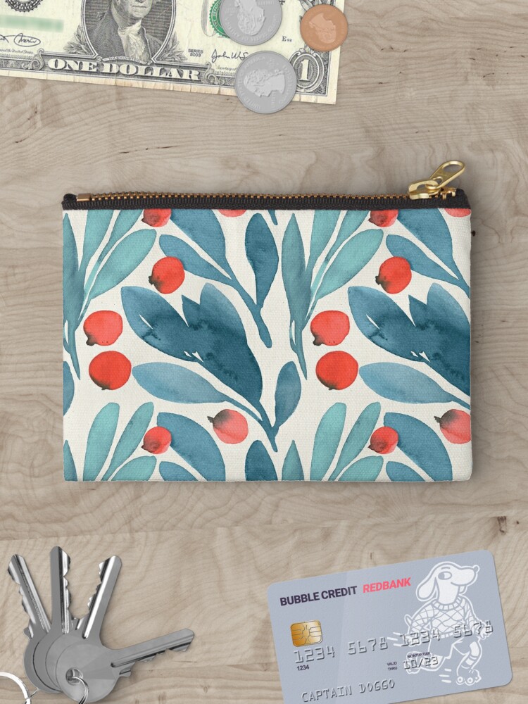 Zipper Pouch, Winterberries designed and sold by irtsya