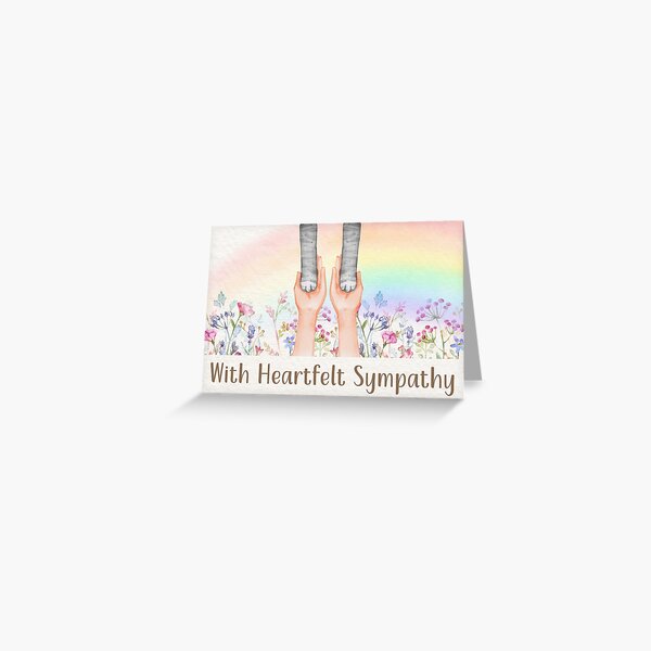 With Heartfelt Sympathy - Watercolour Rainbow - Cat Paws Touching Hands Greeting Card