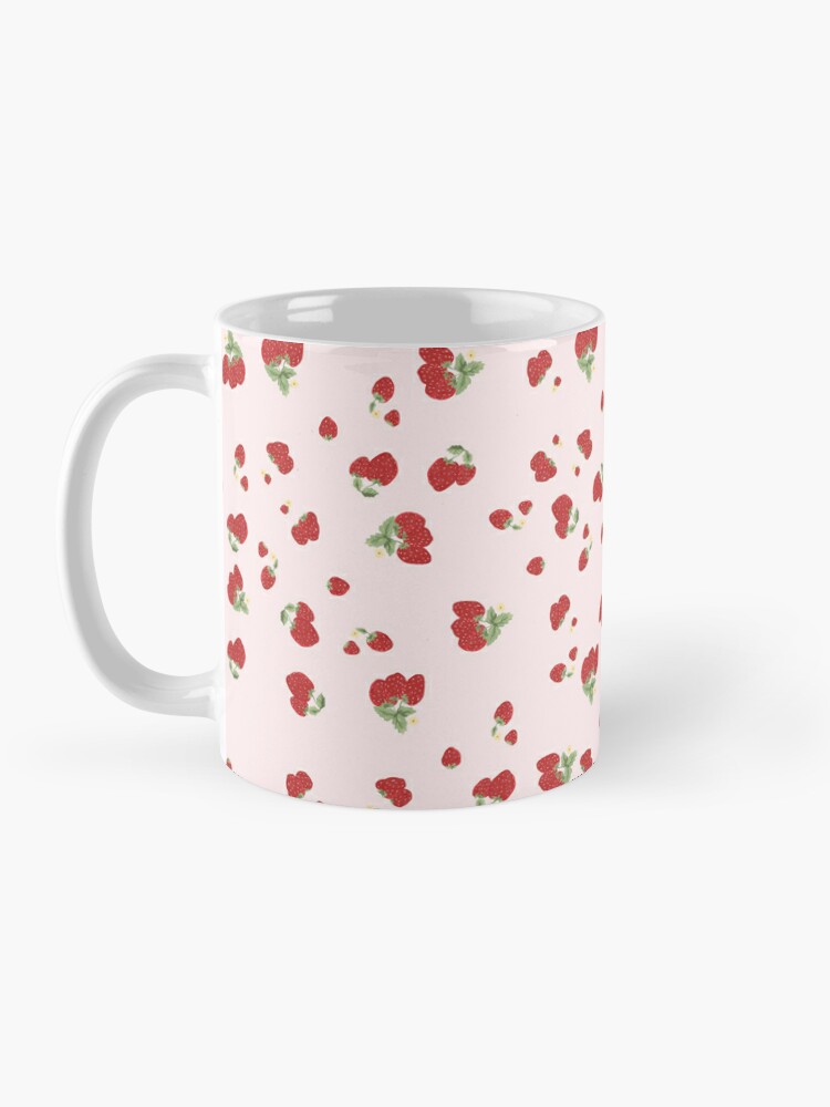 Cute Pastel Pink Aesthetic Strawberry Pattern Coffee Mug for Sale