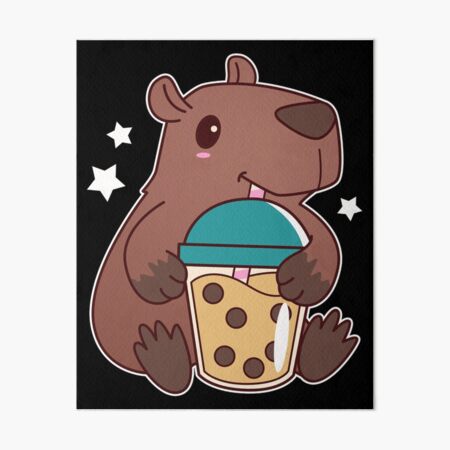 "CUTE KAWAII CAPYBARA DRINKING BUBBLE TEA BOBA CAPIBARA" Art Board