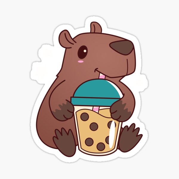"CUTE KAWAII CAPYBARA DRINKING BUBBLE TEA BOBA CAPIBARA" Sticker for