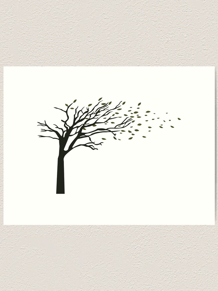 Lámina artística «ilustración de un árbol sin hojas y hojas que salen