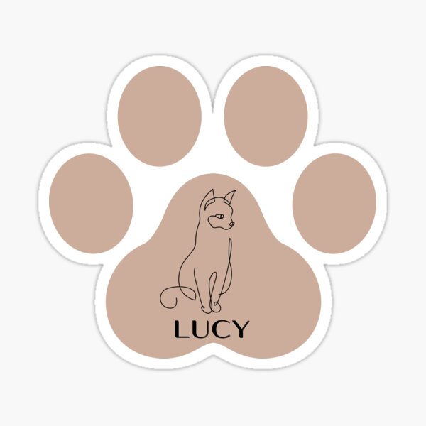 Brown paw with a cat sketch and name Lucy Sticker