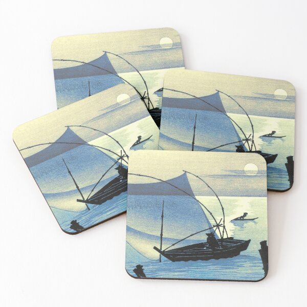 Item preview, Fishing boats at full moon by Ohara Koson (1910). Recolored and enhanced design designed and sold by mbuz90.