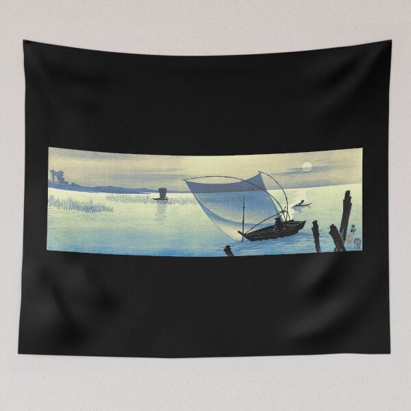 Item preview, Fishing boats at full moon by Ohara Koson (1910). Recolored and enhanced design designed and sold by mbuz90.