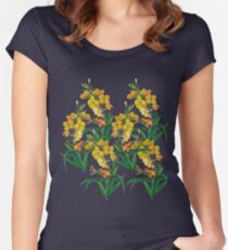 Yellow floral, botanical print Women's Fitted Scoop T-Shirt