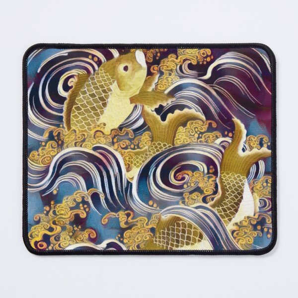Item preview, Asian Fish Art: Carp in Waves during Meiji period; gold, blue illustration: Japanese art classic designed and sold by mbuz90.