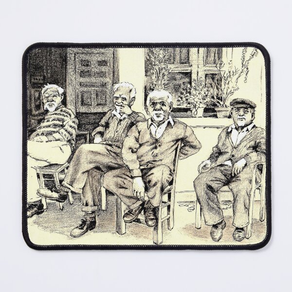 Item preview, Four Old Men Sitting Outside - Pen Drawing By Don Sylvester designed and sold by DonSylvester.