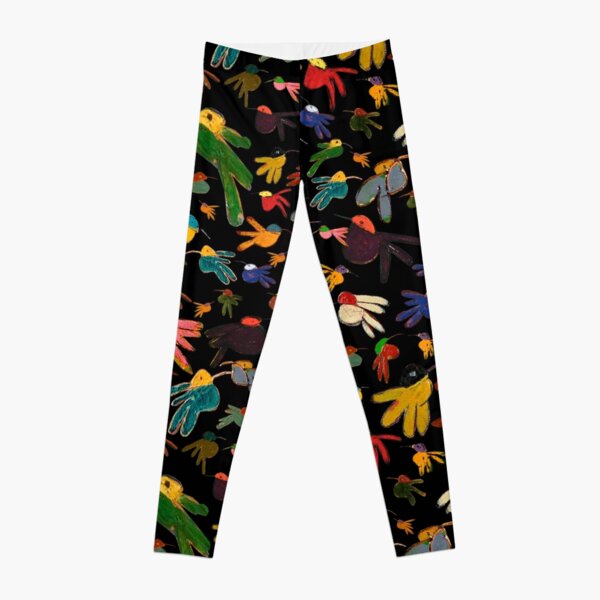 Multicolor Hummingbirds on Black Leggings