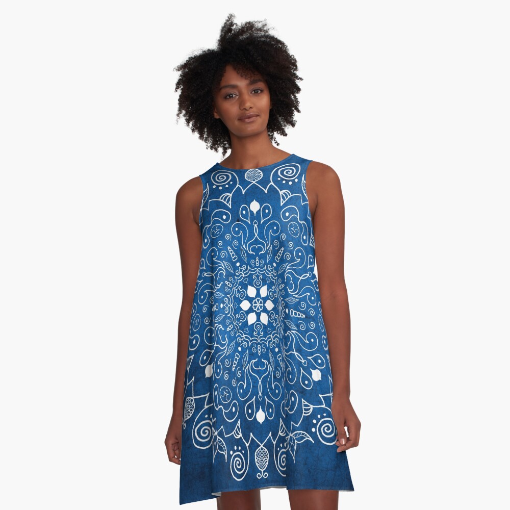 Mandala Blue A-Line Dress