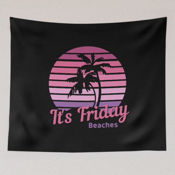 Item preview, It's Friday Beaches- Vintage Tropical Sunset, Beach Love The Summer Vibes, Summer Vacation designed and sold by Sun Sand & Sea Art.