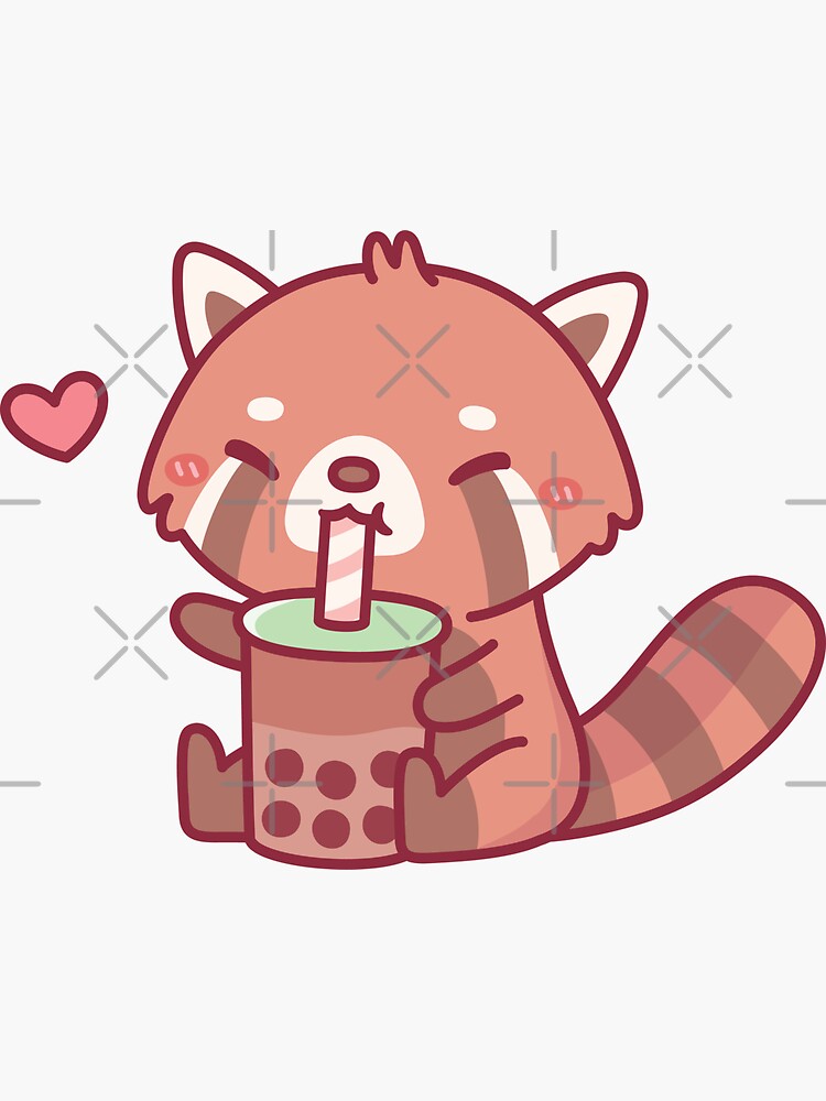 Cute Red Panda Loves Drinking Bubble Tea Sticker For Sale By Rustydoodle Redbubble