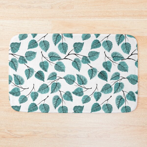 Item preview, Blue Green Leaves Pillow Curtains Bathmats designed and sold by Fairies Flower Garden.