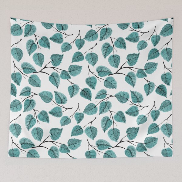Item preview, Azul Verde Hojas Almohada Cortinas Alfombrillas de baño designed and sold by Fairies Flower Garden.