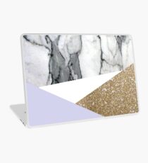 Bohemian minimalist gold geometric lilac triangles white marble Laptop Skin