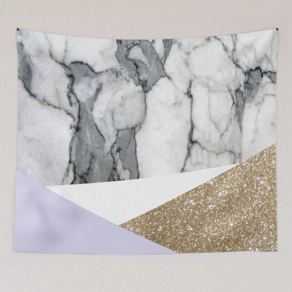 Item preview, preppy Bohemian minimalist  gold geometric lilac triangles white marble  designed and sold by LEILA ART SPACE.