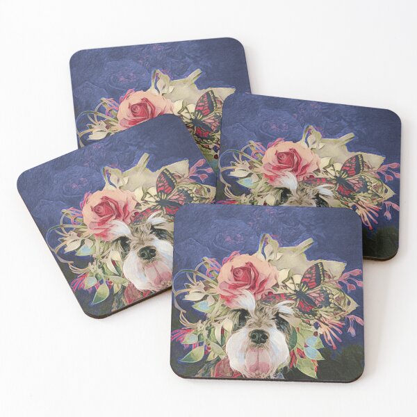 Item preview, Dog with Flower Crown | Miniature Schnauzer and Butterfly designed and sold by Fable and Guild.