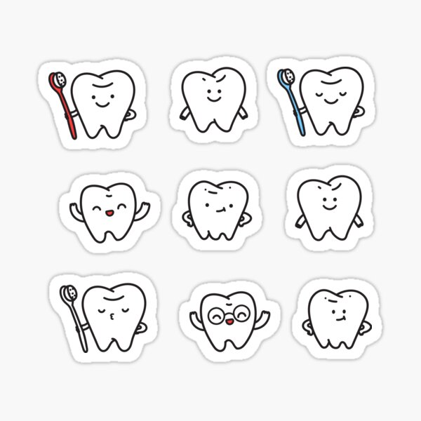 Funny teeth. Cute tooth art. Dentist pattern design. Sticker