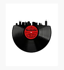Nashville Tennessee Vintage Vinyl Record Skyline Design Photographic Print