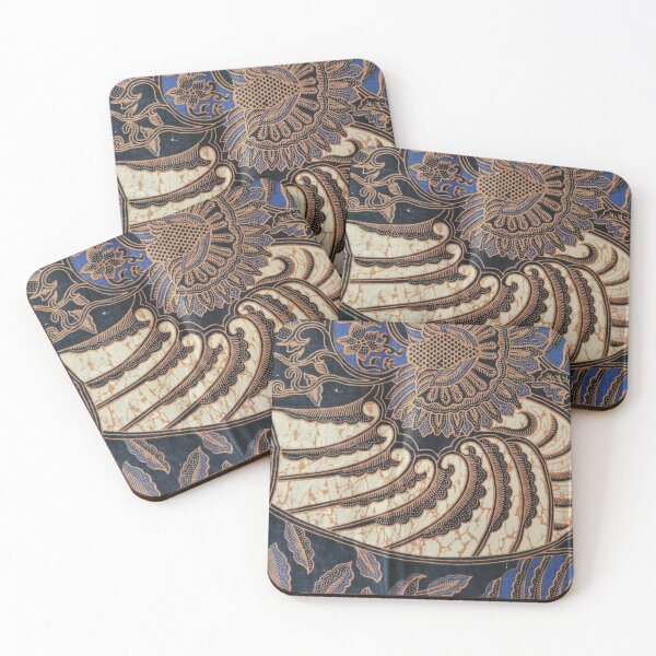 Item preview, Batik blue brown godong pelem mango leaves plant pattern designed and sold by Morcawork.