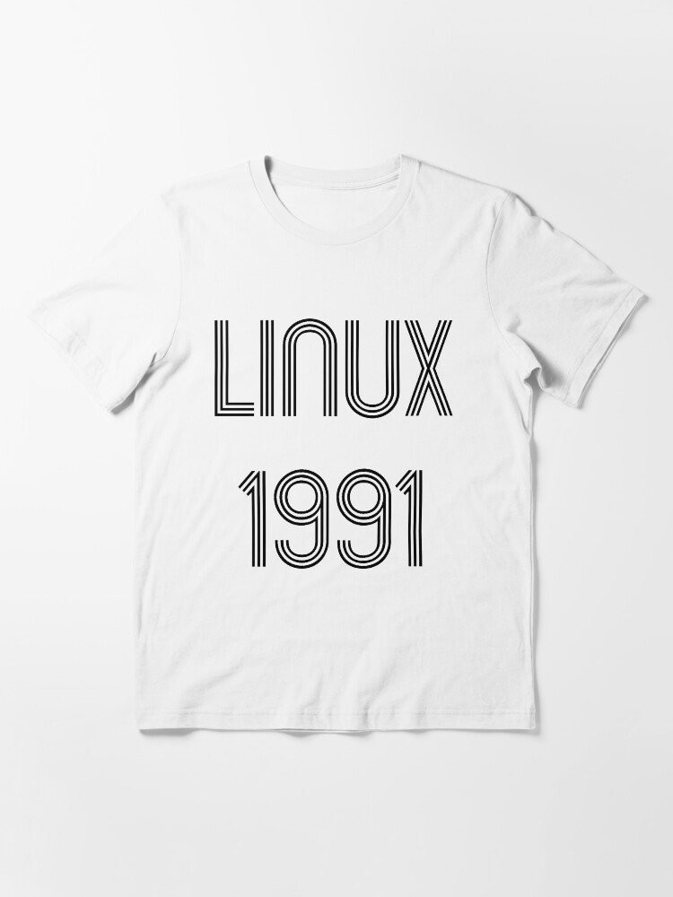 Alternate view of Linux 1991 - Initial Release Year Black Text Design Essential T-Shirt