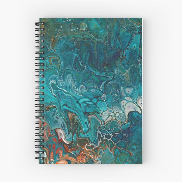 Item preview, Paint pour abstract blue ocean orange designed and sold by kittyvdheuvel.