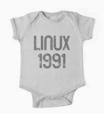 Linux 1991 - Initial Release Year Black Text Distressed Design One Piece - Short Sleeve