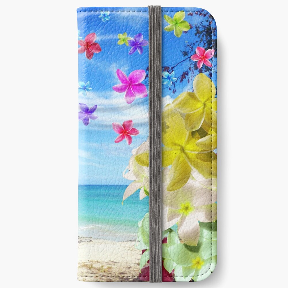 Tropical Beach and Exotic Plumeria Flowers iPhone Wallet