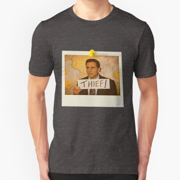 The Office - Michael Scott Funny Thief Photo - Graphic Design Slim Fit T-Shirt