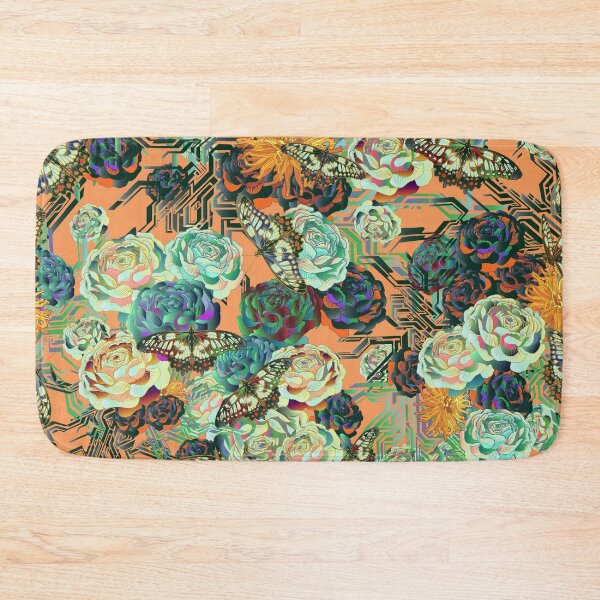Item preview, psychedelic chinoiserie butterfly garden on pale orange designed and sold by Ruth Cadioli.