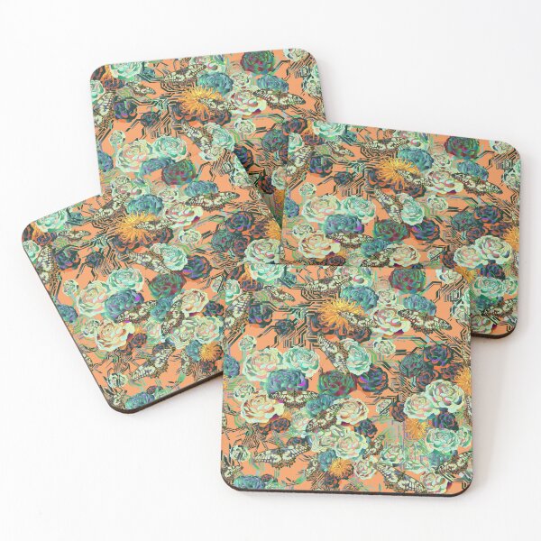 Item preview, psychedelic chinoiserie butterfly garden on pale orange designed and sold by Ruth Cadioli.
