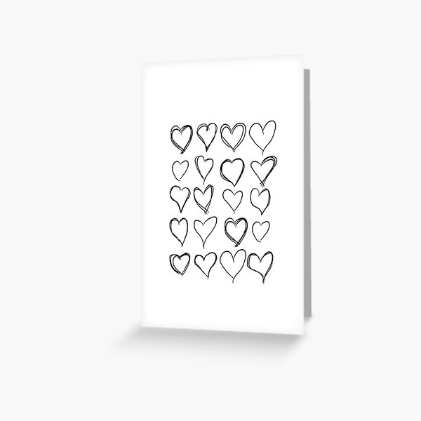 Item preview, Hearts black and white hand drawn line art illustration designed and sold by HoneymoonHotel.