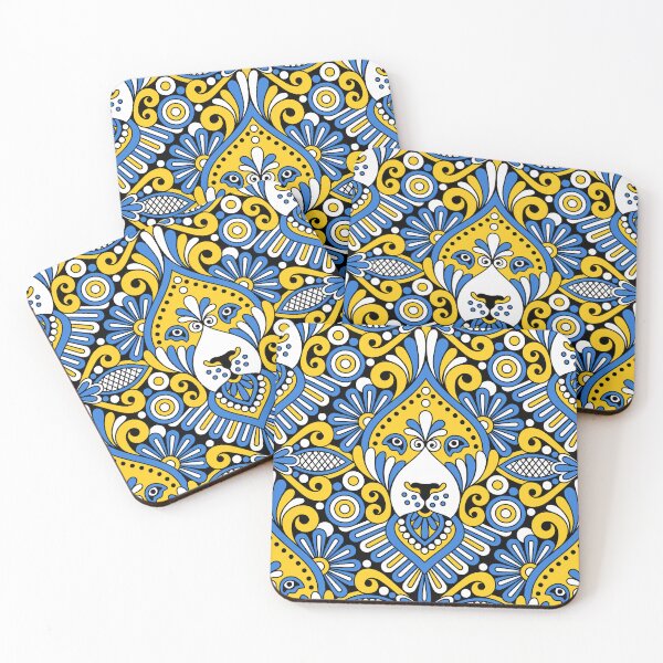 Item preview, 0221 - ornemantal lion, blue / yellow designed and sold by RouCouCou.